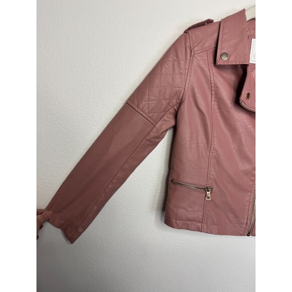 Cavalini Ci Sono Girls 10 Faux Leather Moto Jacket Maeve Pink Zippered Front - Picture 3 of 10